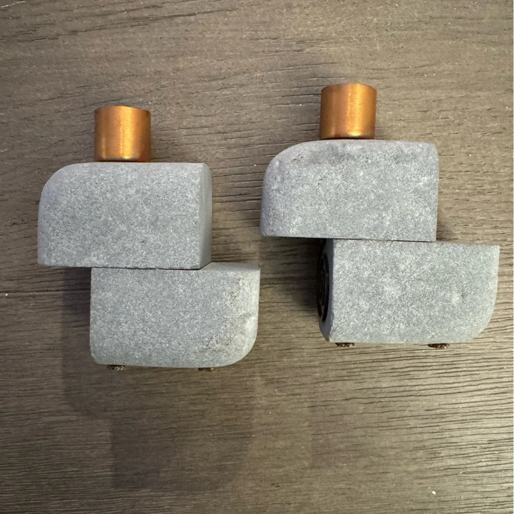 Vintage Maris Taylor Designs stone and copper candleholders.